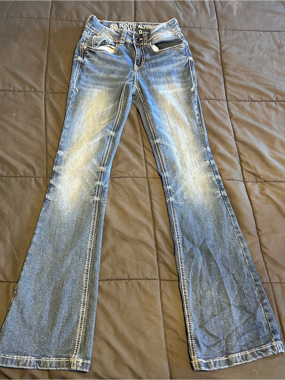 Women's Blue Flare Jeans-Ninth Alysia Hall mid rise  flare